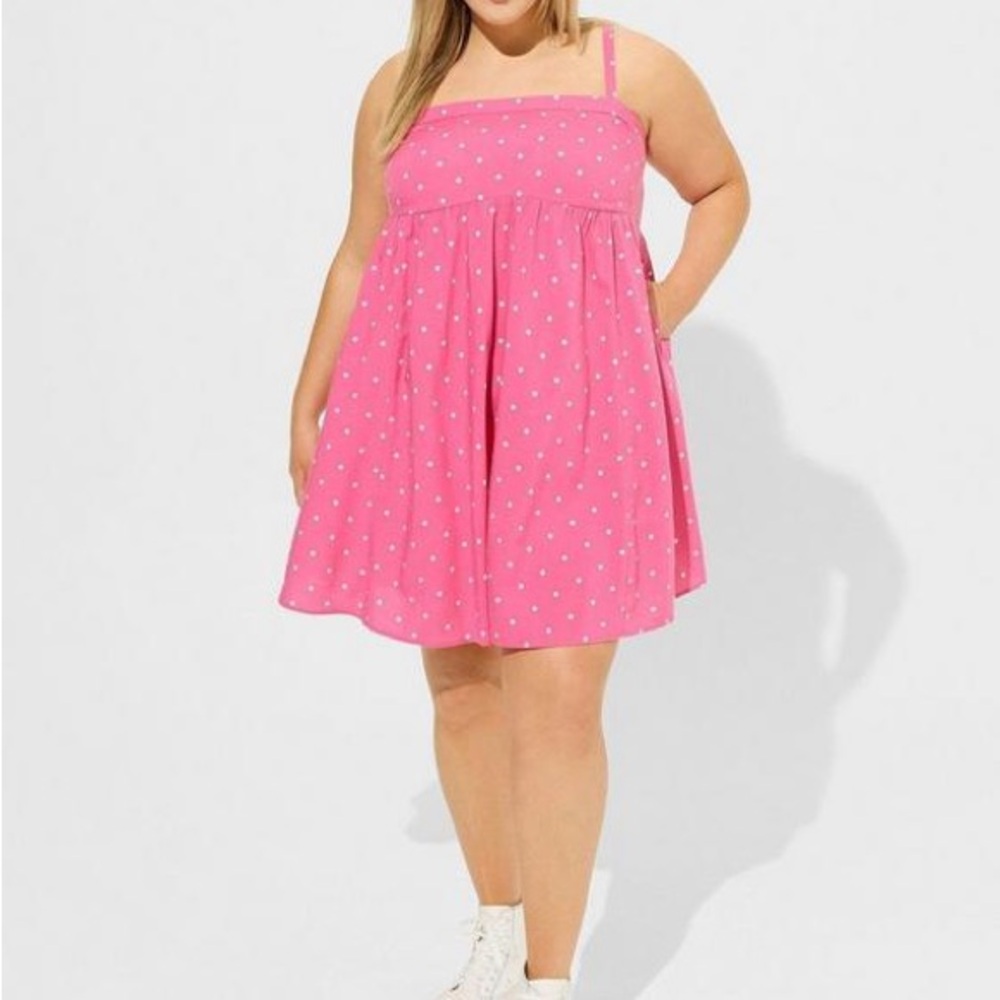 Torrid Pink and White Polka Dot Midi Dress